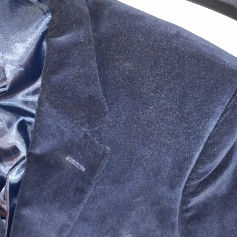 LINEAL JUOMO Navy Blue Velvet Blazer 42L Shawl Collar Tuxedo Jacket Mens